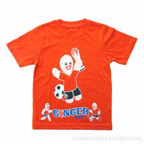 Boys' 100% Cotton Printed Sports T-shirt, Embroidery Badge and Ink Print